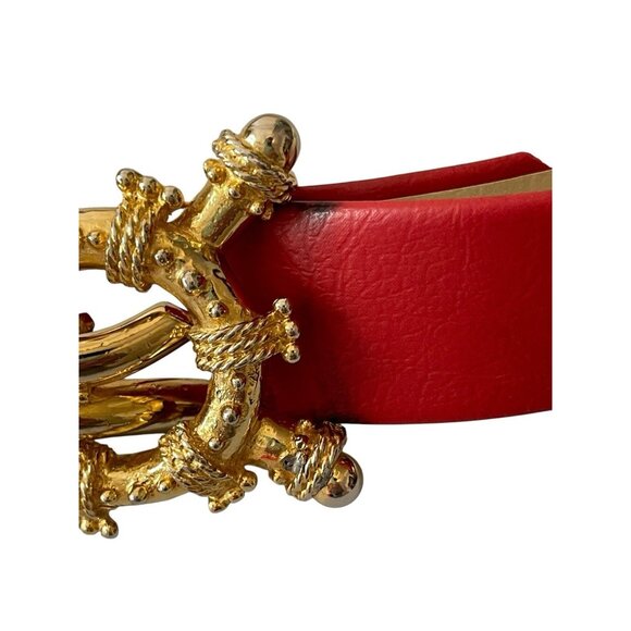 Vintage 1980’s Mimi Di N Women’s Gold Tone Nautical Buckle & Red Belt Signed main image 7